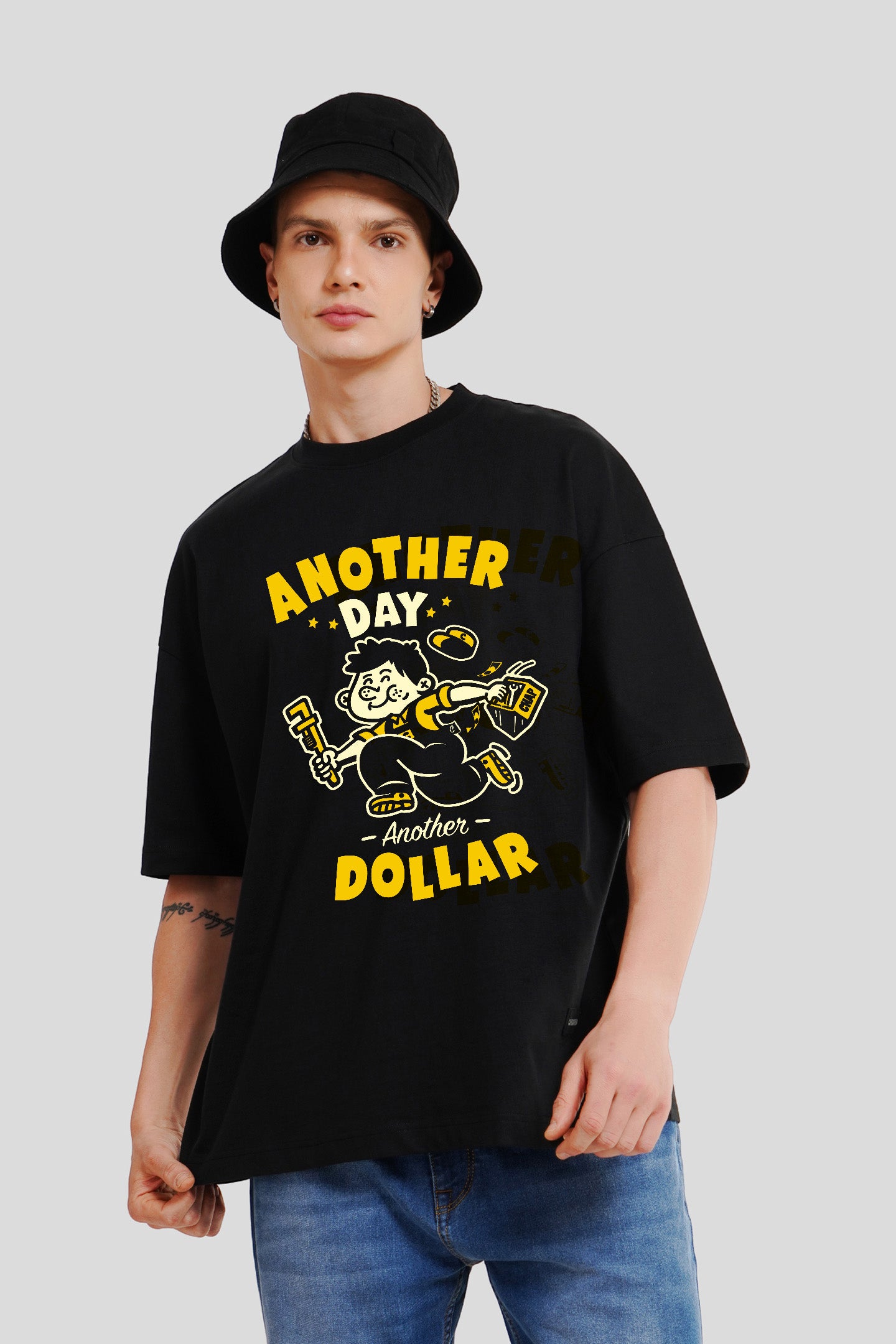 Another Day Another Dollar Black Printed Baggy T-Shirt