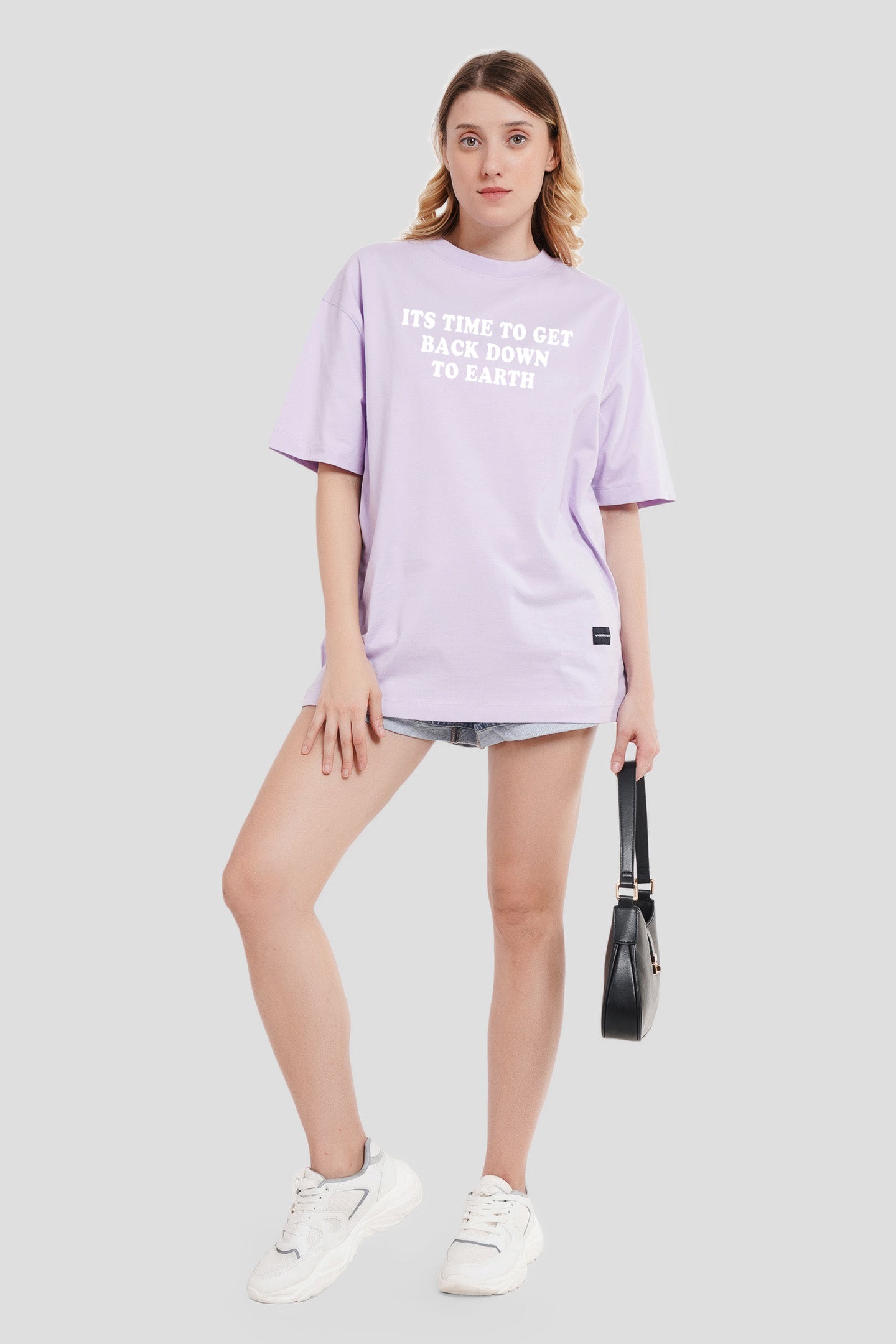 Back Down To Earth Lilac Oversized Fit T-Shirt Women Pic 1
