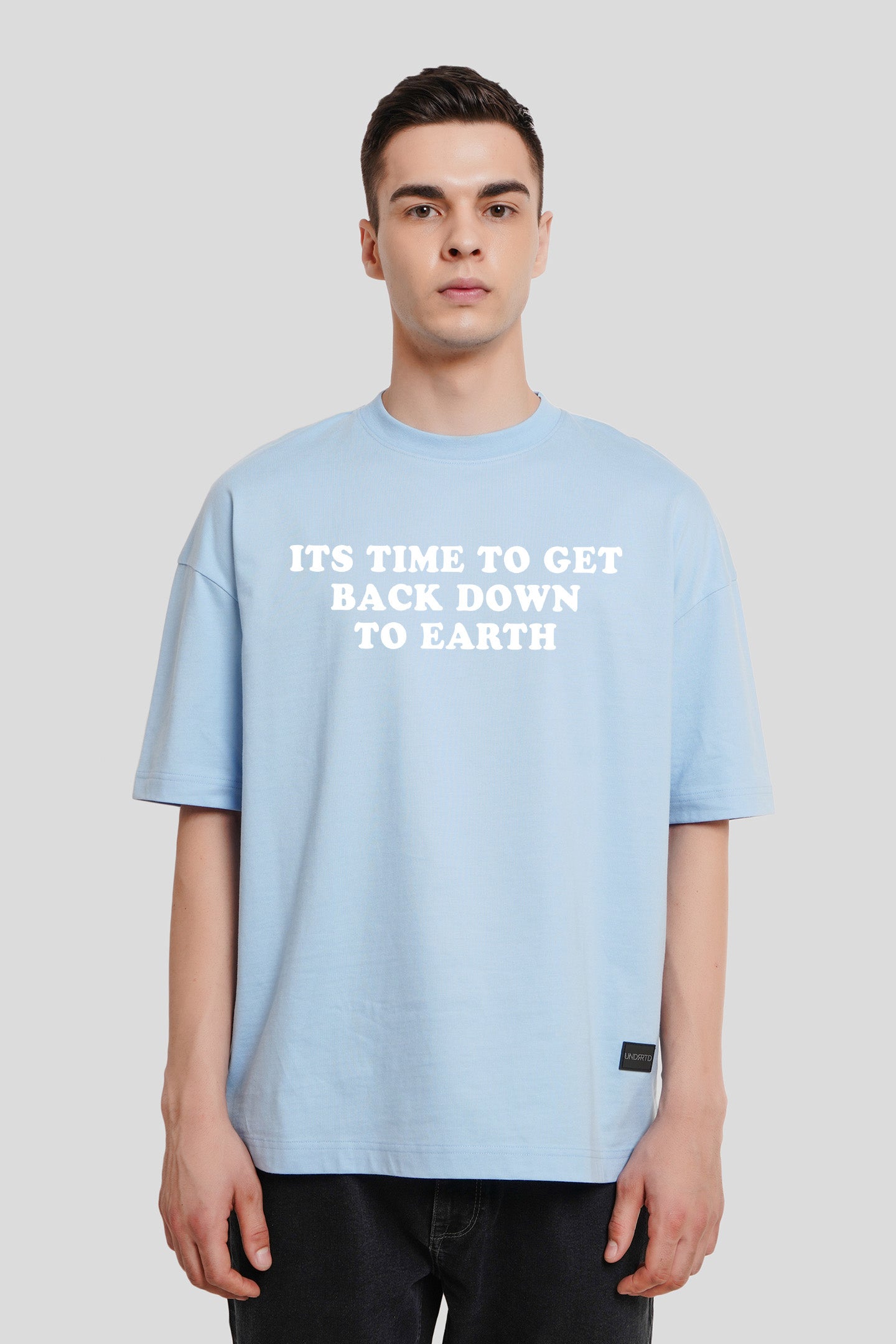 Back Down To Earth Powder Blue Baggy Fit T-Shirt Men Pic 1