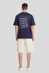 Bad Influence Navy Blue Oversized Fit T-Shirt Men Pic 4