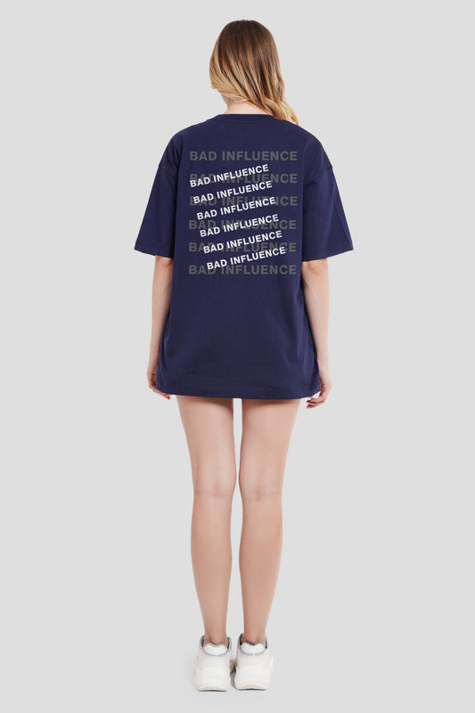 Bad Influence Navy Blue Oversized Fit T-Shirt Women Pic 1