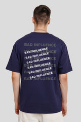 Bad Influence Navy Blue Oversized Fit T-Shirt Men Pic 1