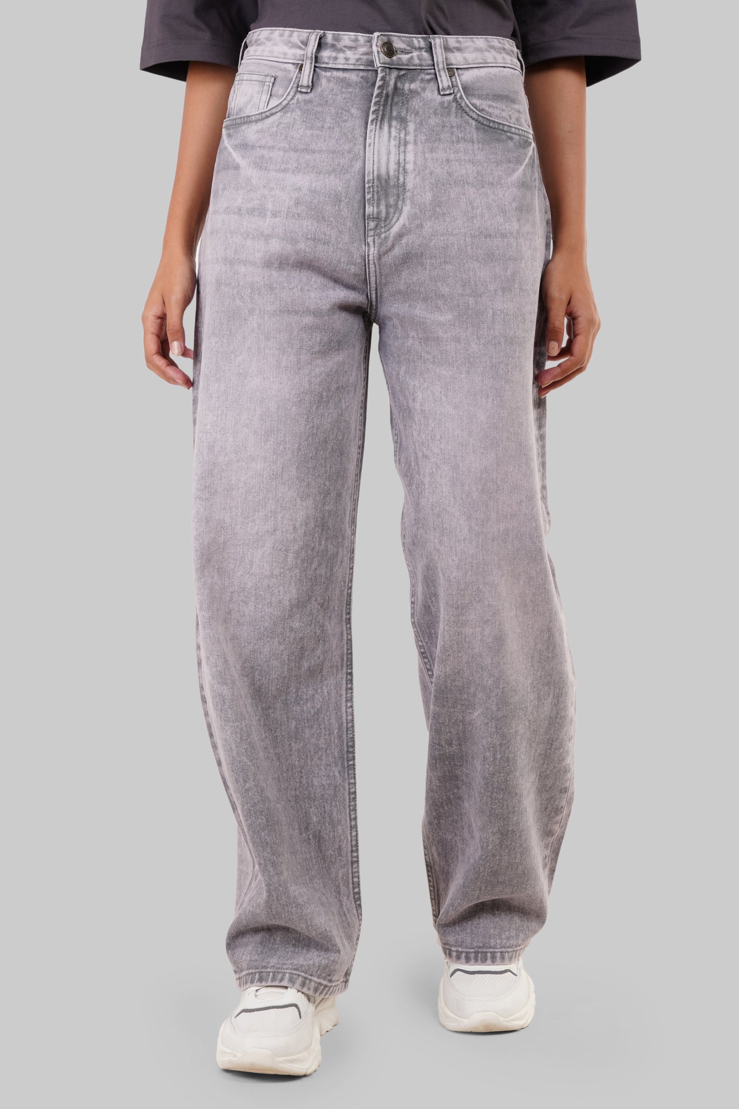 Light Grey High Rise Baggy Women Jeans