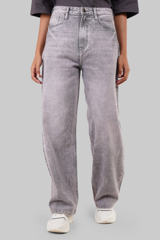 Light Grey High Rise Baggy Women Jeans Pic 1