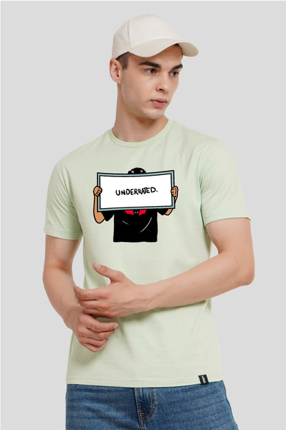 Be Underrated Pastel Green Printed T Shirt Men Regular Fit With Front Design Pic 1