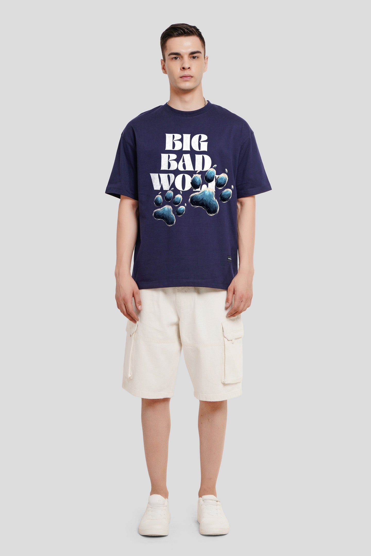 Big Bad Wolf Navy Blue Oversized Fit T-Shirt Men