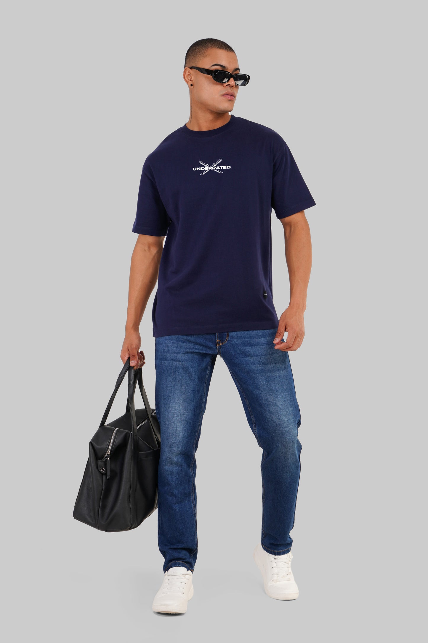 Blade's Honor Navy Blue Oversized Fit T-Shirt Men Pic 3