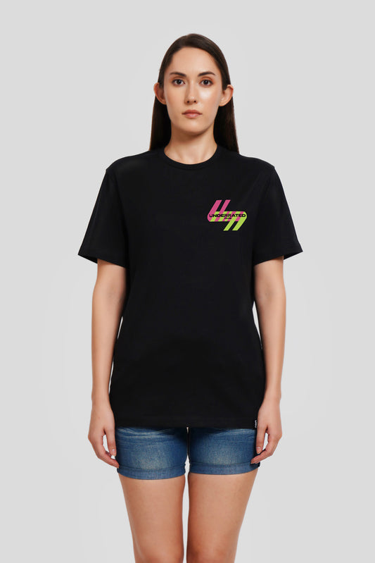 Neon Pocket Black Printed T Shirt Women Boyfriend Fit With Front Design Pic 1