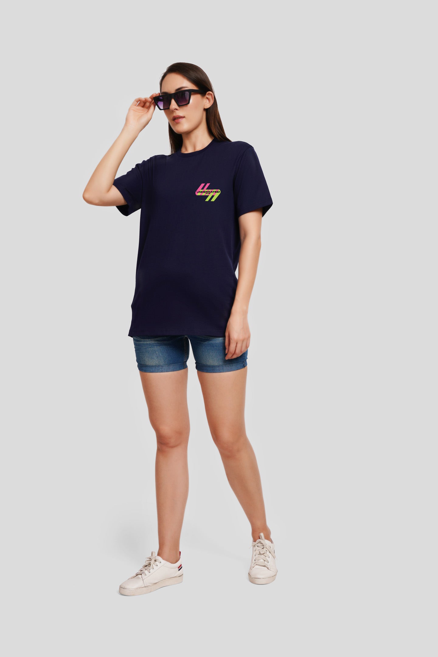 Neon Pocket Navy Blue Printed T-Shirt