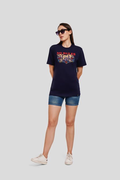 No Rules Navy Blue Printed T-Shirt