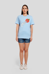 Rocketo Powder Blue Printed T Shirt Women Boyfriend Fit With Front Design Pic 3