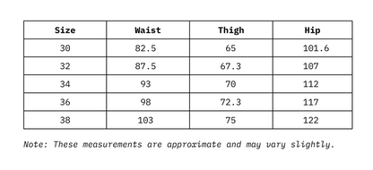 Size Chart of Men Cargo Regular Fit Denim in cm