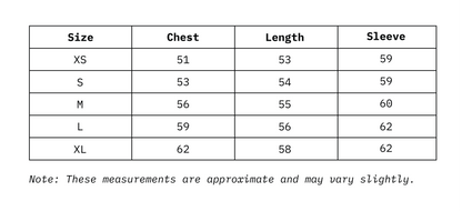 Size Chart of Women Regular Fit Shirt Full Sleeves in cm