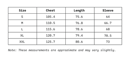 Size Chart of Men's Regular Fit Full Sleeves in cm