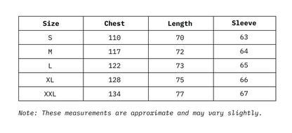 Size Chart of Men Relaxed Fit Shacket Full Sleeves in cm