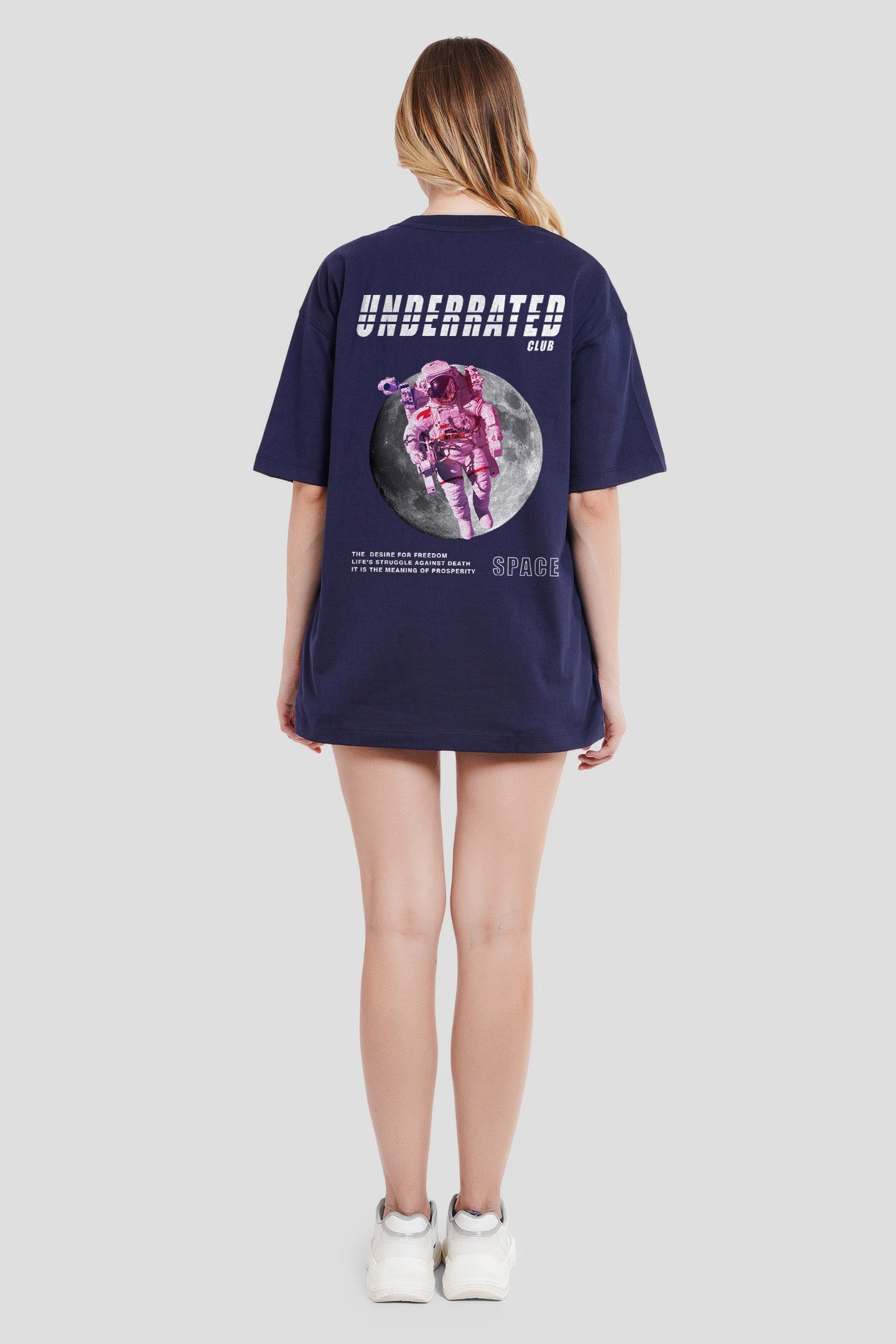 Chill Space Navy Blue Oversized Fit T-Shirt Women