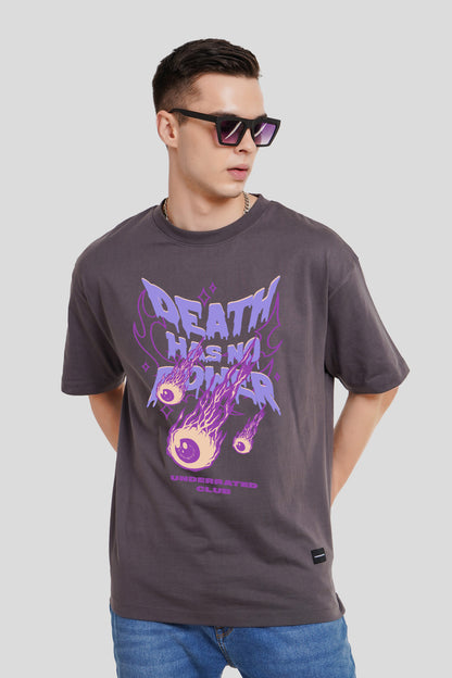 Death Has No Power Dark Grey Printed T Shirt Men Oversized Fit With Front Design Pic 1