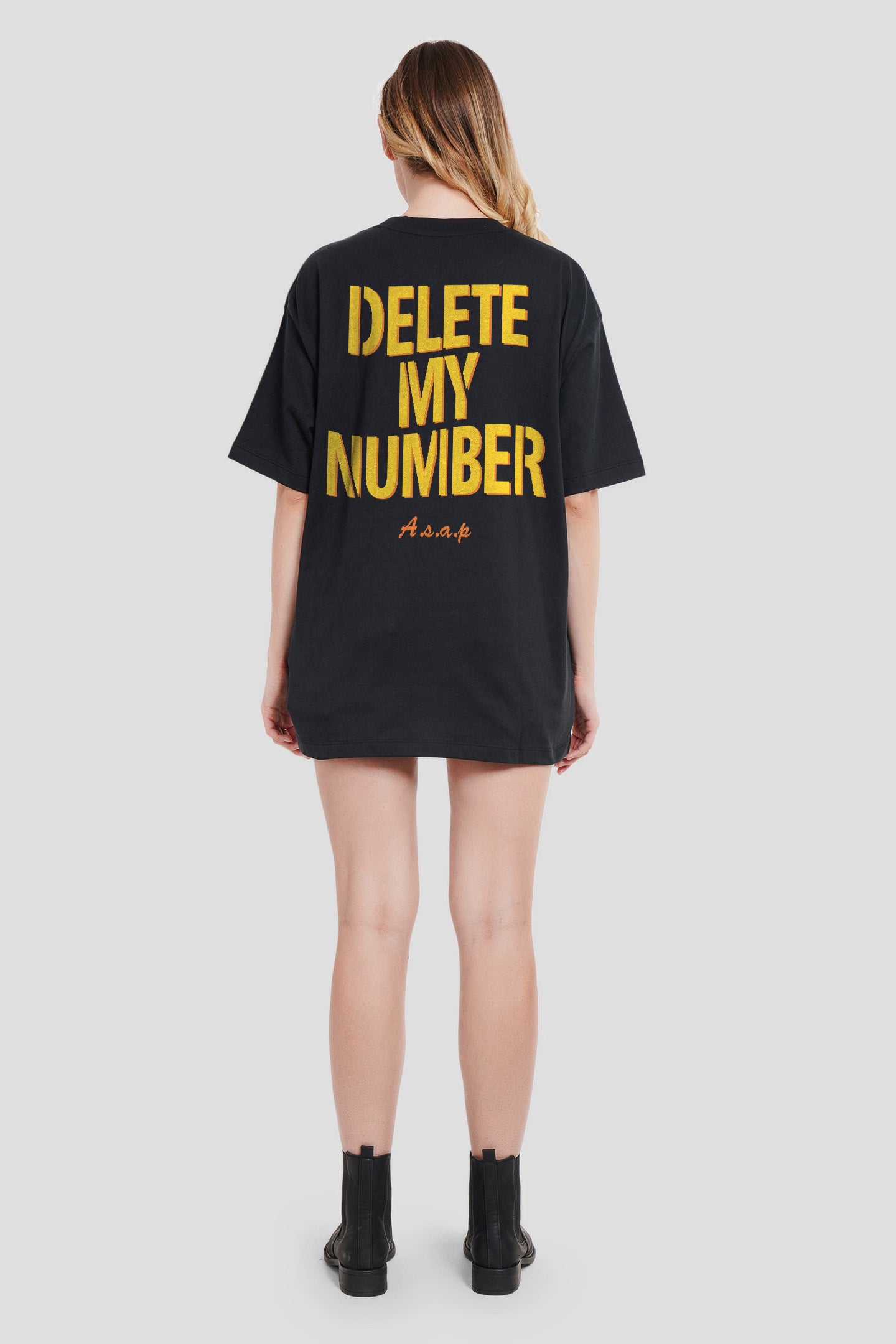 Delete My Number Black Oversized Fit T-Shirt Women