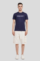 Destiny Navy Blue Printed T Shirt Men Regular Fit With Front Design Pic 4