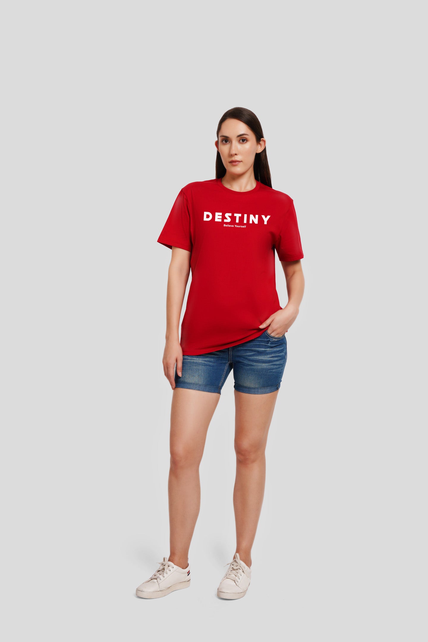 Destiny Red Printed T-Shirt Women Boyfriend Fit