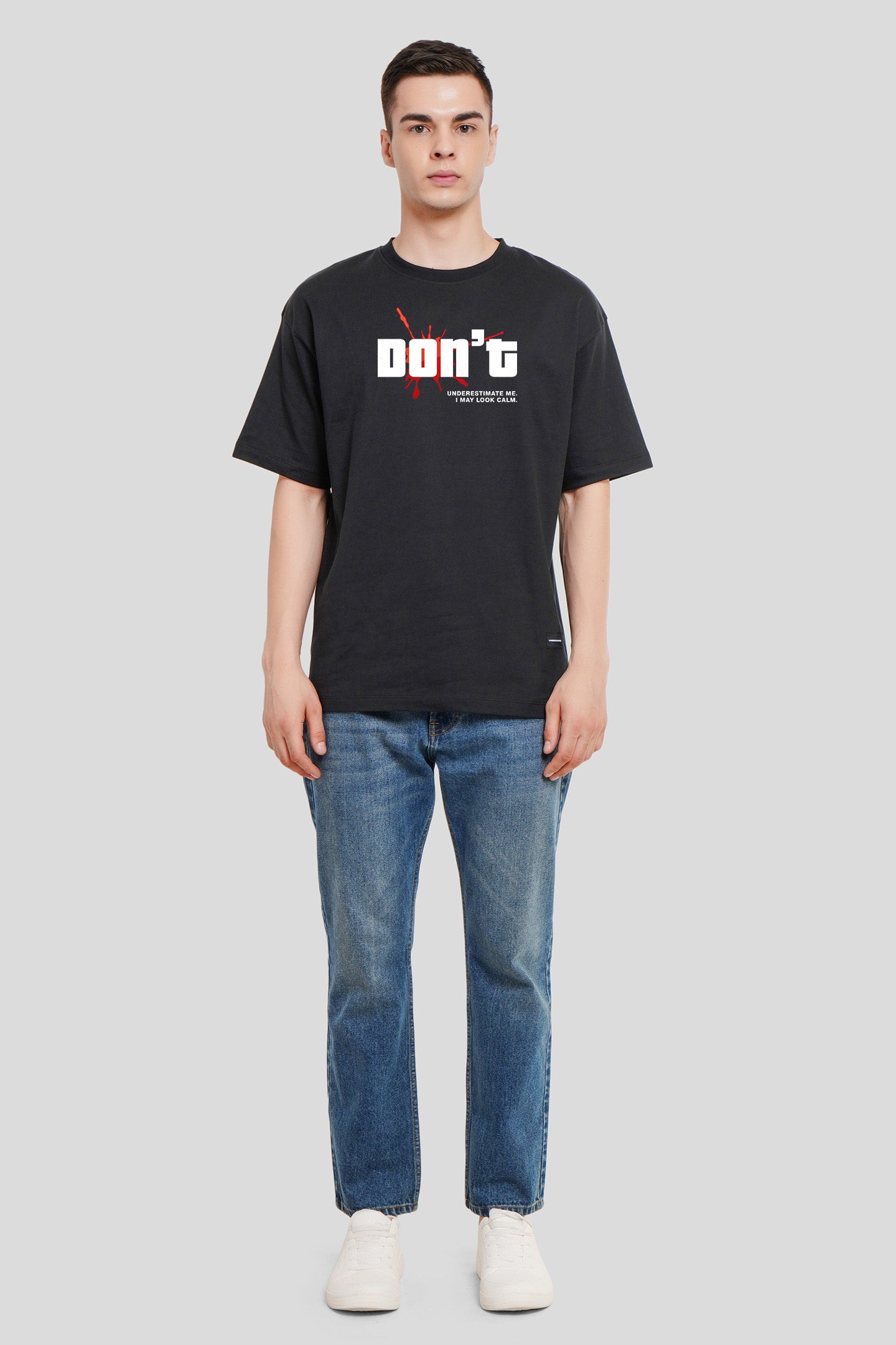 Don't Underestimate Me Black Oversized Fit T-Shirt Men