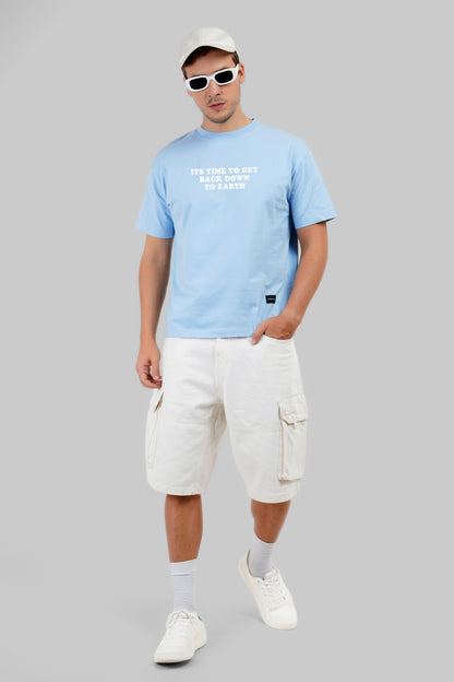 Down To Earth Powder Blue Oversized Fit T-Shirt Men