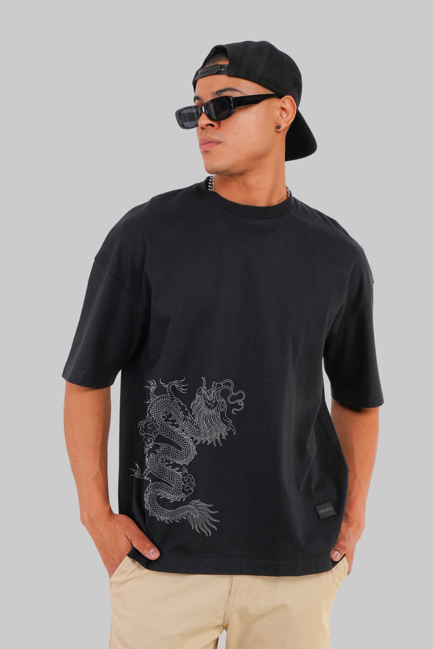 Dragon Art Black Baggy Fit T-Shirt Men