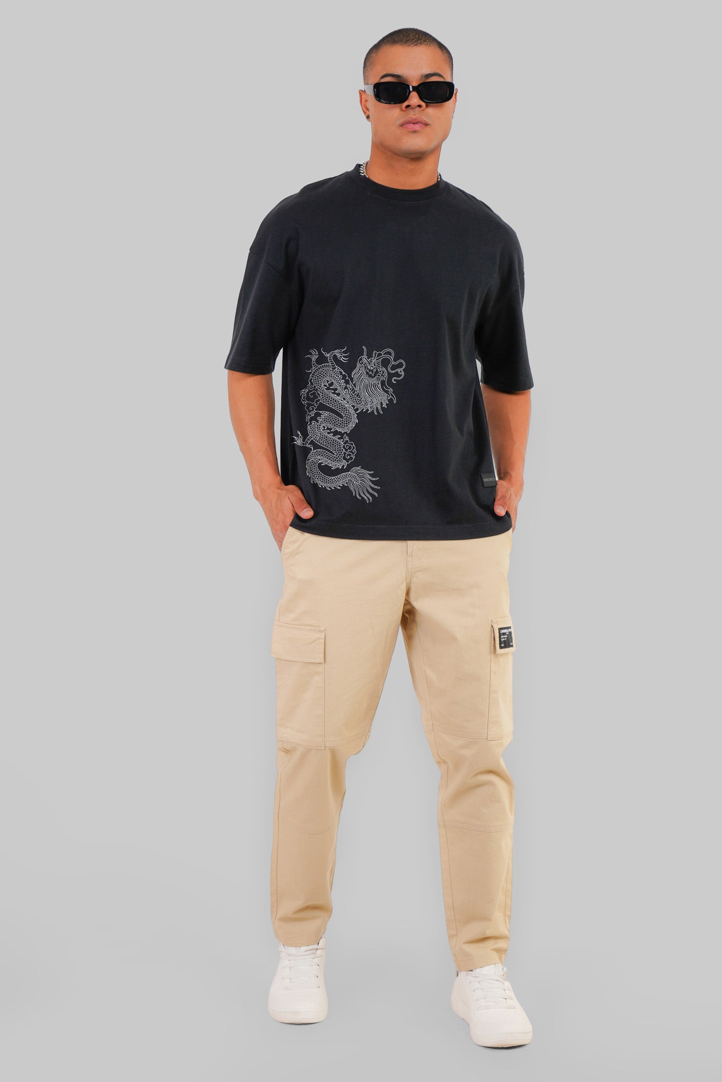 Dragon Art Black Baggy Fit T-Shirt Men