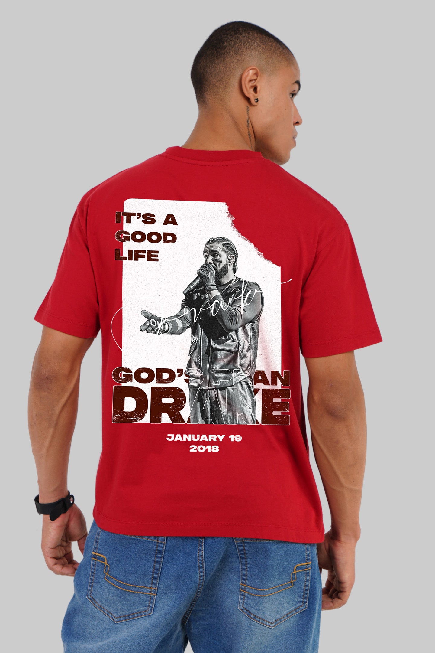 Drake Red Oversized Fit T-Shirt Men Pic 1