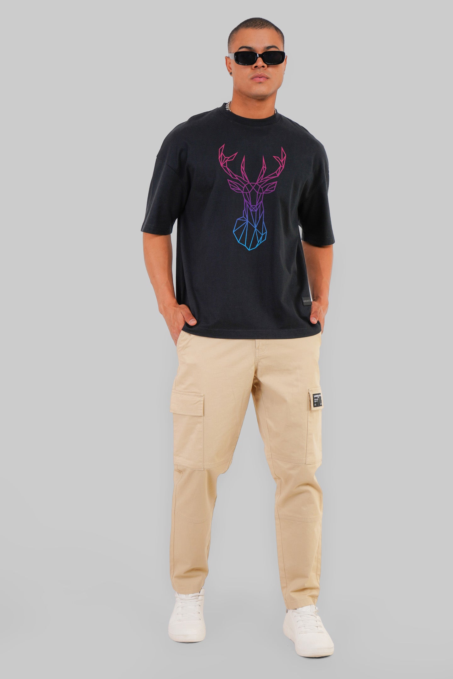 Dreaming Deer Black Baggy Fit T-Shirt Men