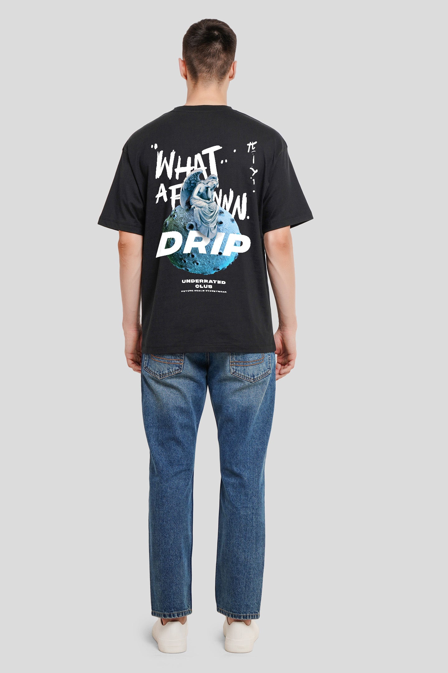 Drip Black Printed Oversized T-Shirt