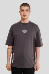 Drip Dark Grey Printed T Shirt Men Baggy Fit With Front And Back Design Pic 1