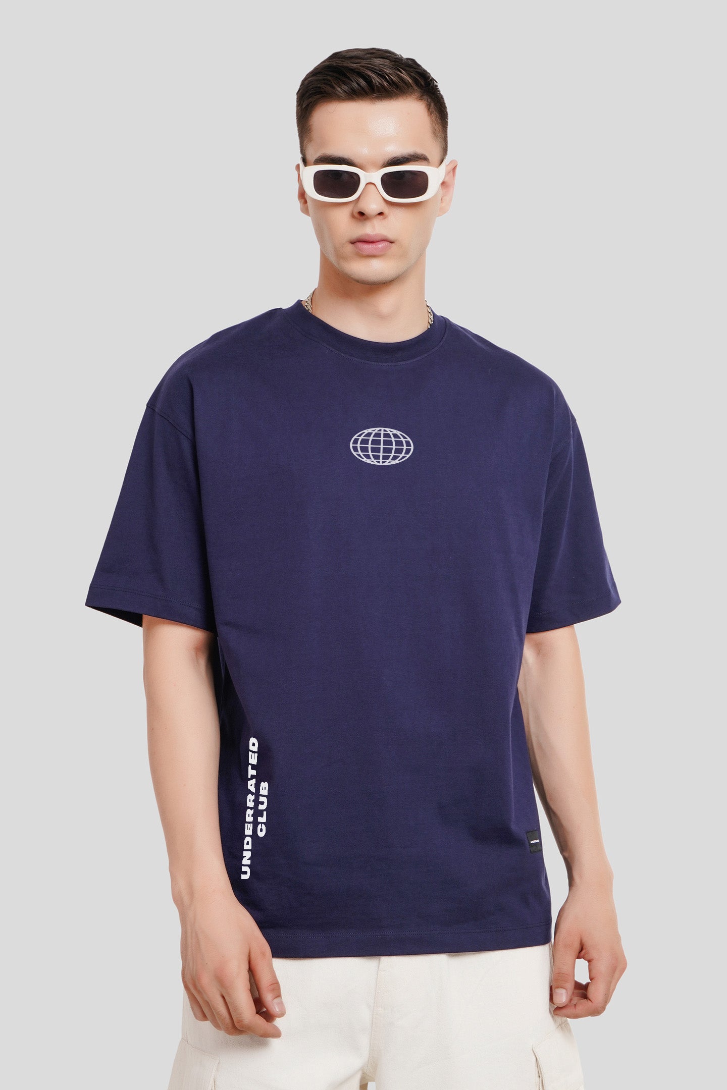 Drip Navy Blue Printed T Shirt Men Oversized Fit With Front And Back Design Pic 1