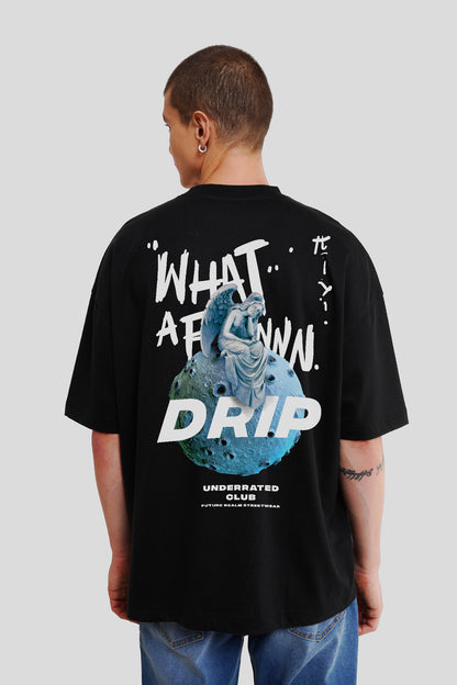 Drip Black Printed T Shirt Men Baggy Fit With Front And Back Design Pic 2