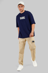 Dude Typographic Navy Blue Baggy Fit T-Shirt Men Pic 5