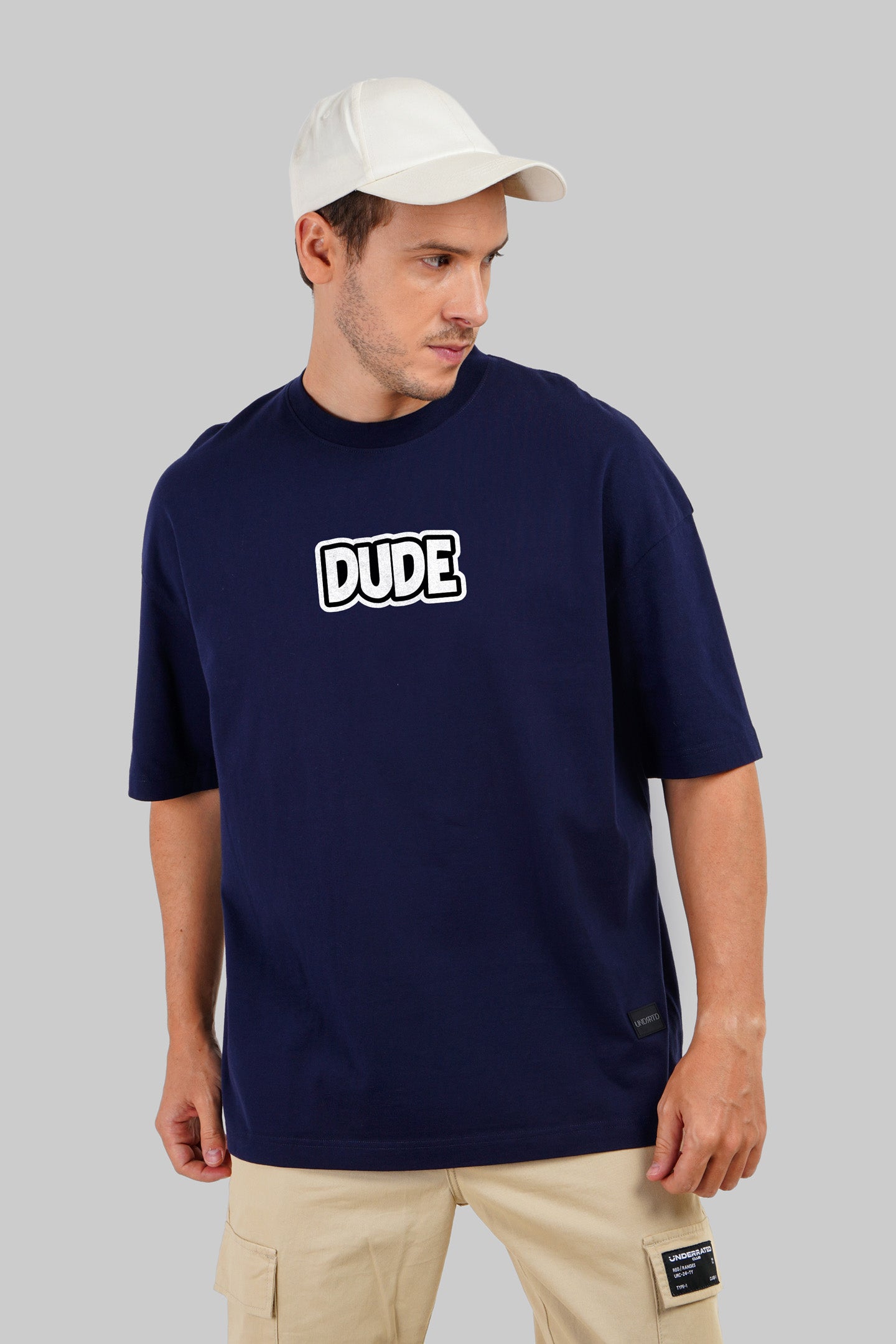 Dude Typographic Navy Blue Baggy Fit T-Shirt Men Pic 4