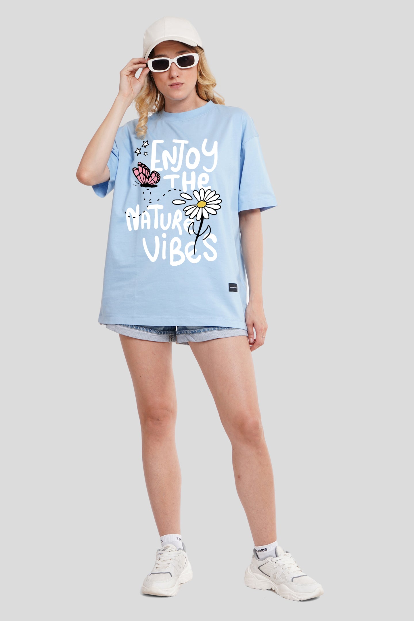 Enjoy Nature Vibes Powder Blue Printed T-Shirt