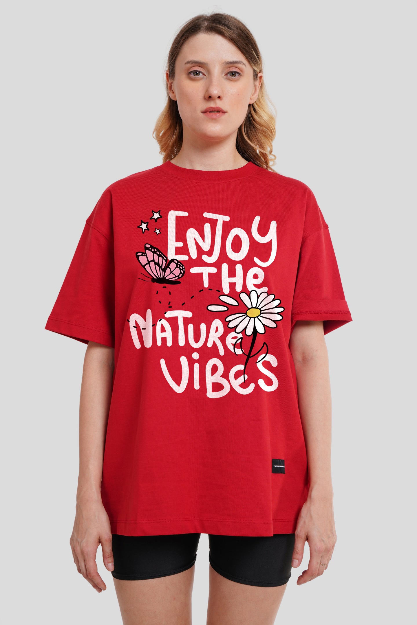 Enjoy Nature Vibes Red Printed T-Shirt Women Oversized Fit