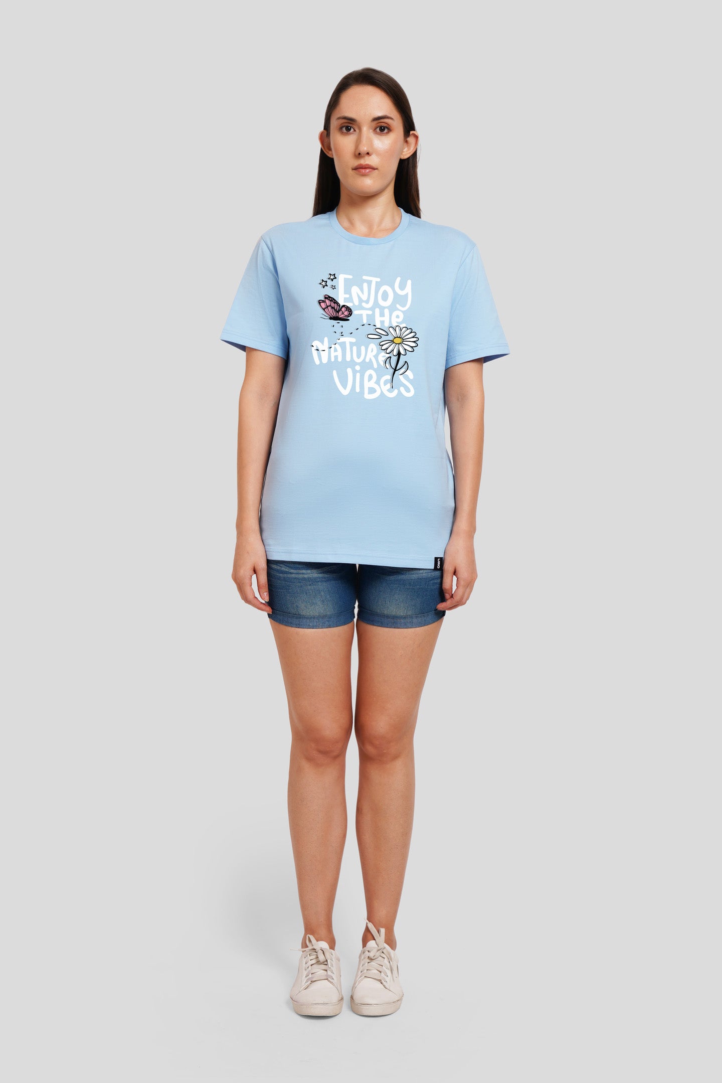 Enjoy Nature Vibes Powder Blue Printed T-Shirt