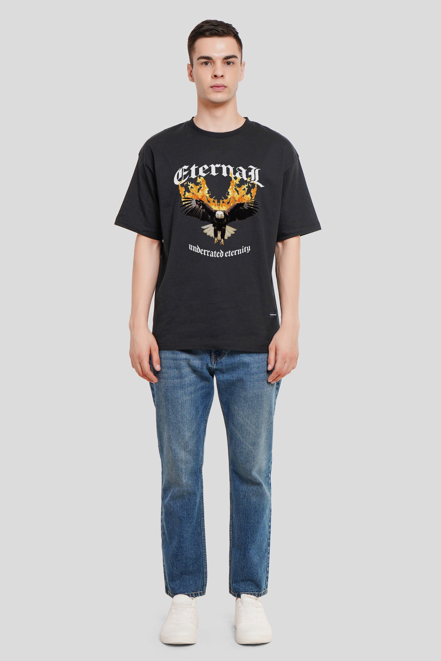 Eagle Black Printed Oversized T-Shirt