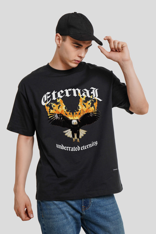 Eagle Black Printed Oversized T-Shirt