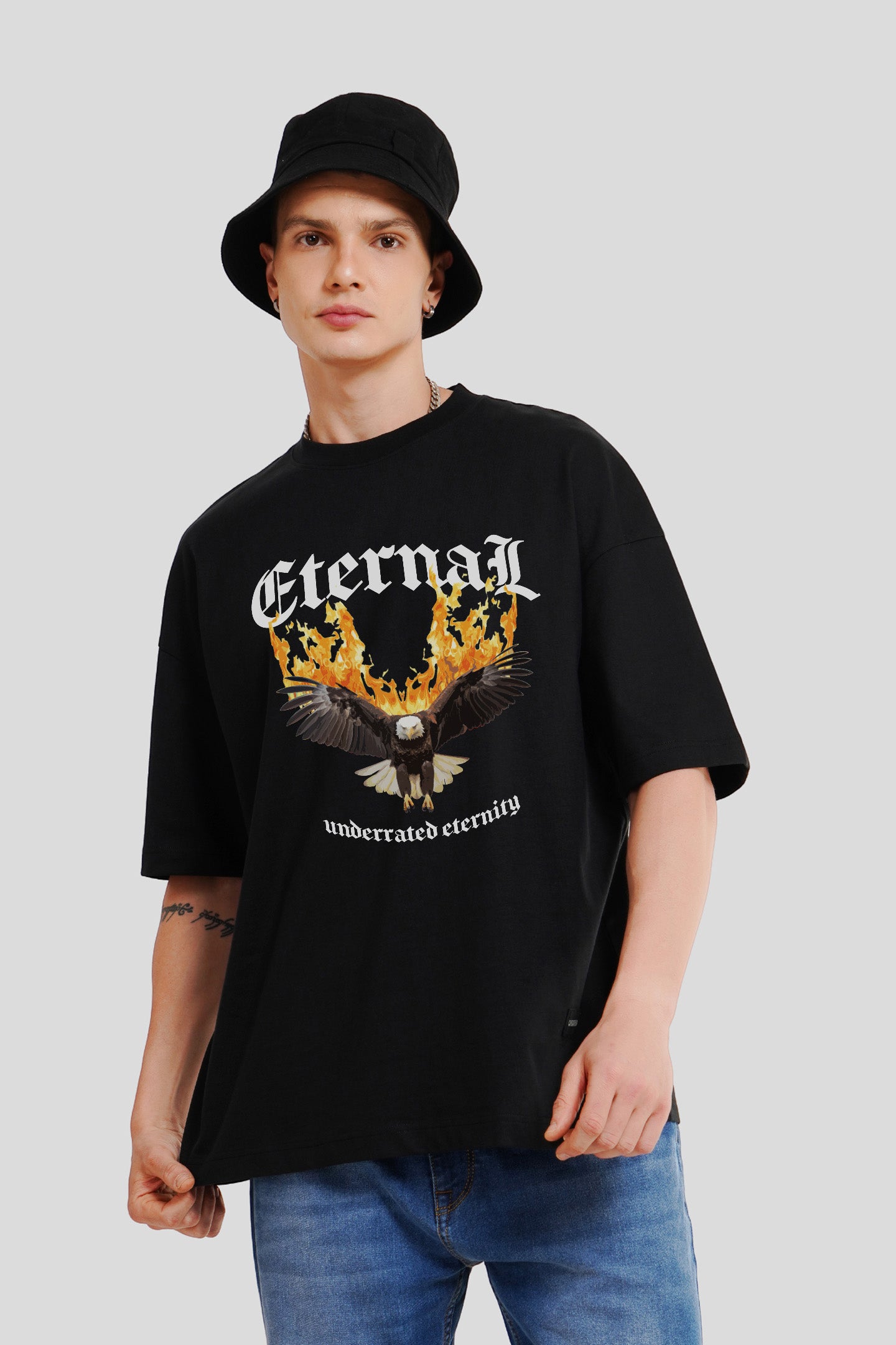 Eagle Black Printed Baggy T-Shirt