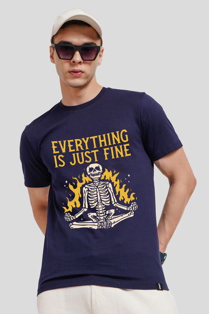 Everything Just Fine Navy Blue Printed T Shirt Men Regular Fit With Front Design Pic 1