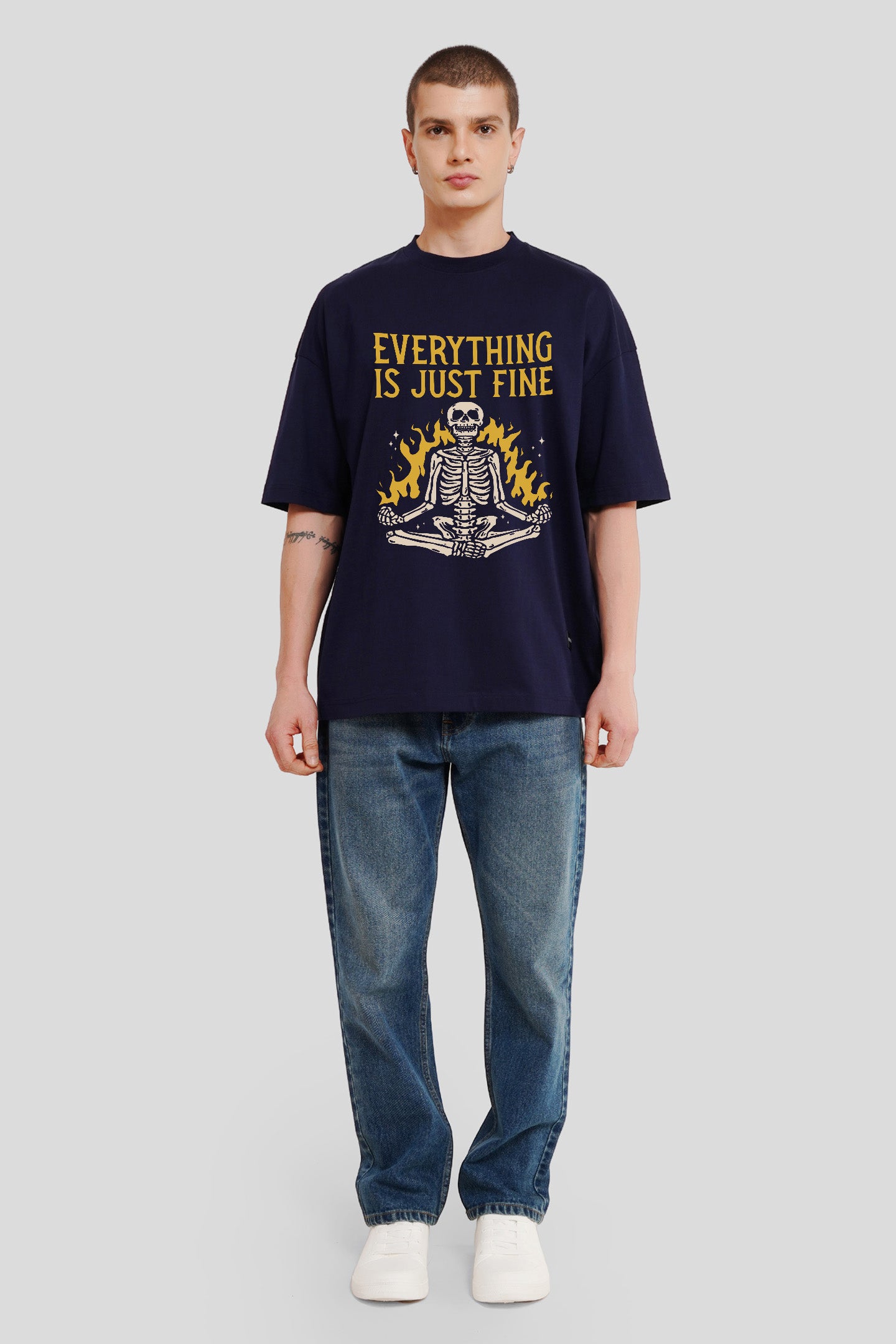 Everything Just Fine Navy Blue Printed T-Shirt