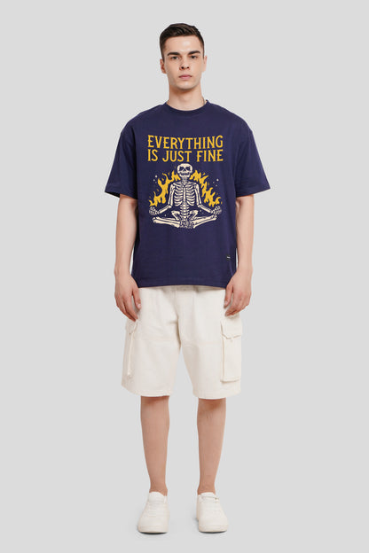 Everything Just Fine Navy Blue Printed T Shirt Men Oversized Fit With Front Design Pic 3