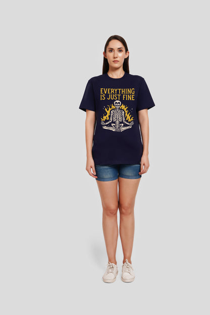 Everything Just Fine Navy Blue Printed T Shirt Women Boyfriend Fit With Front Design Pic 1