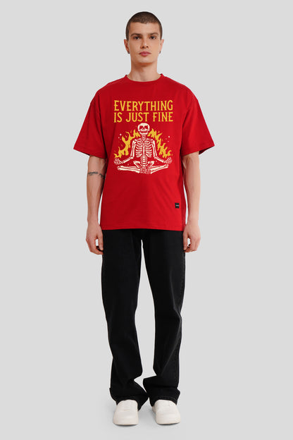 Everything Just Fine Red Printed T Shirt Men Oversized Fit With Front Design Pic 4