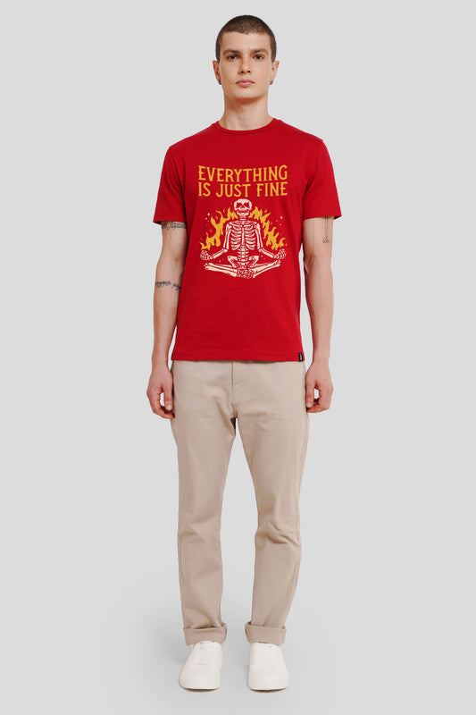 Everything Just Fine Red Printed T-Shirt Men Regular Fit