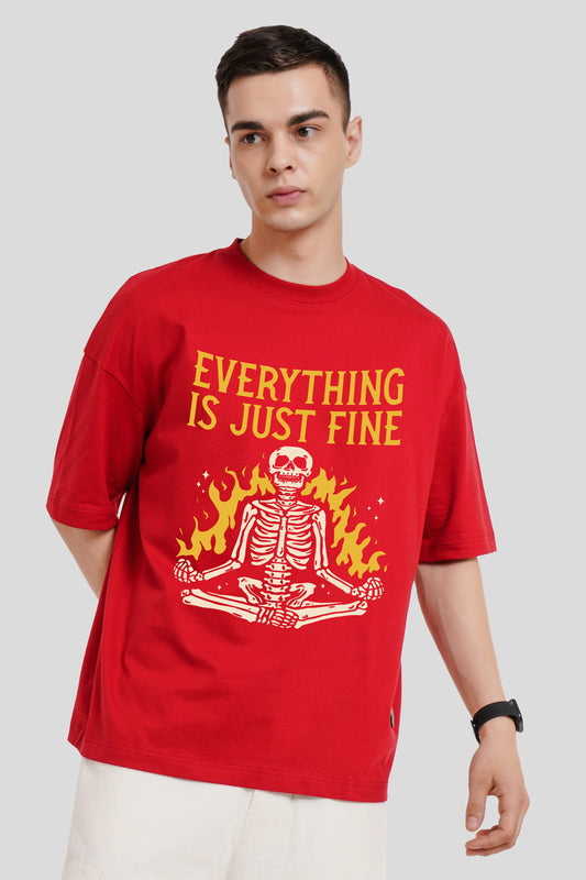 Everything Just Fine Red Printed T-Shirt Men Baggy Fit