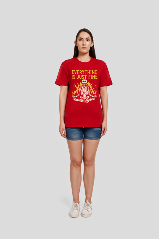 Everything Just Fine Red Printed T-Shirt Women Boyfriend Fit